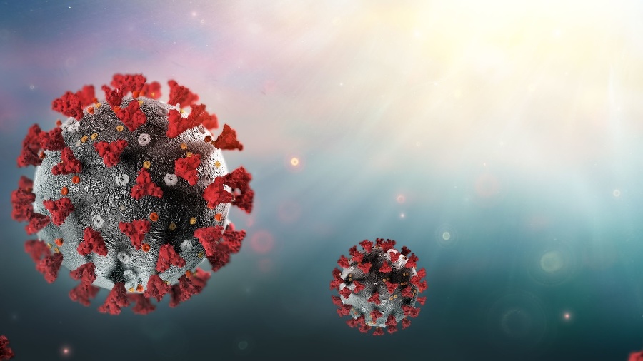 Coronavirus - Covid-19 Or SARS-CoV-2 In Liquid With High Details - Virology Concept - 3d Rendering
