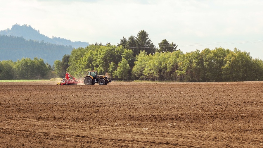 Tractor sowing in empty