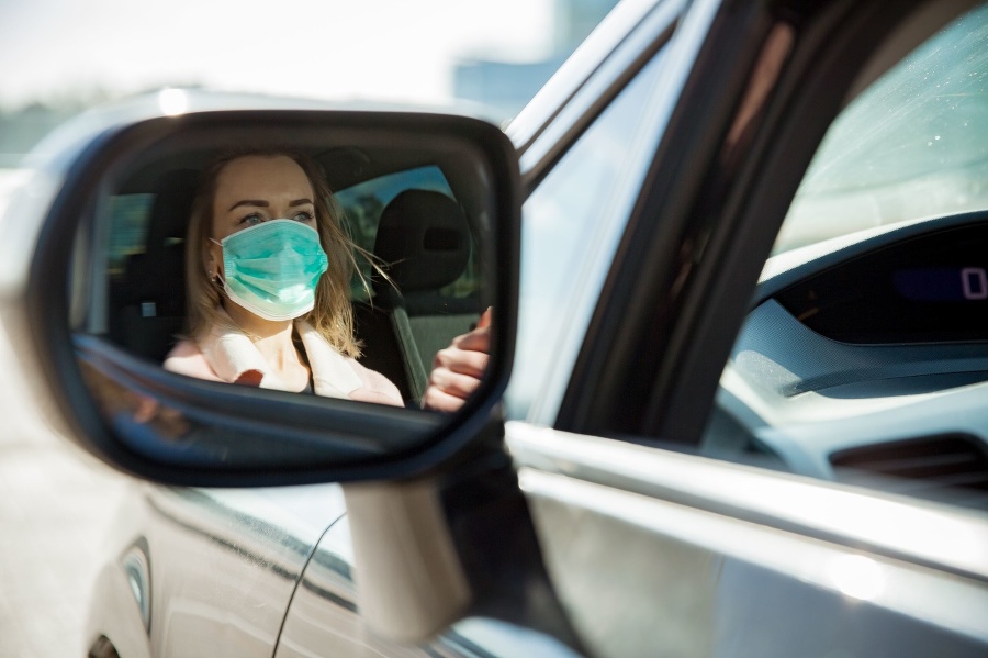 Woman in protective mask