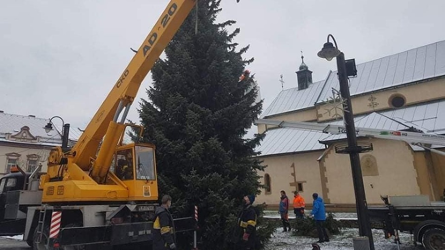 Vianočný strom už osadili na námestí, meria 13 metrov.