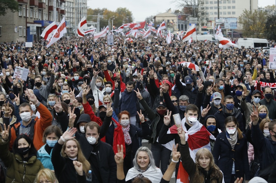 Protest za odtúpenie bieloruského
