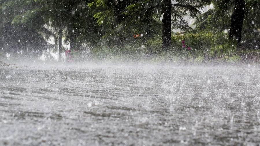 Torrential rain causing flood.