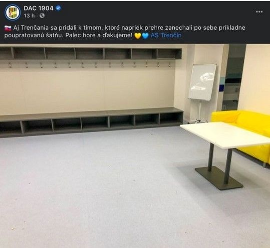 Uprataná šatňa Trenčína v Dunajskej Strede.