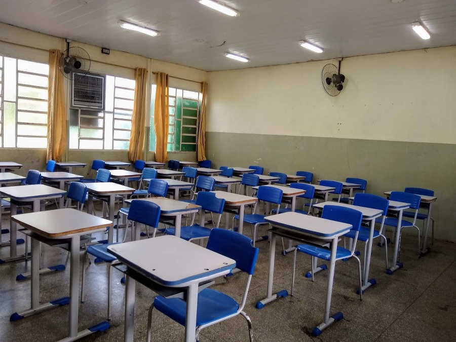 Classroom desks lined up