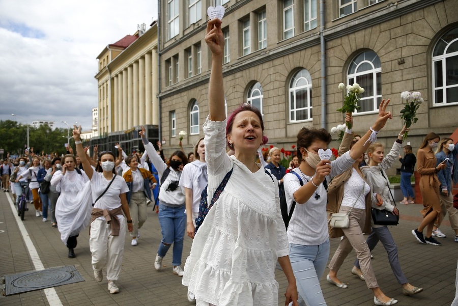 Protest bieloruských žien.