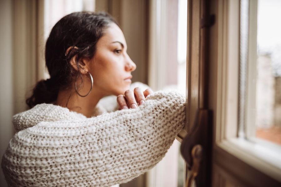 pensive woman in front