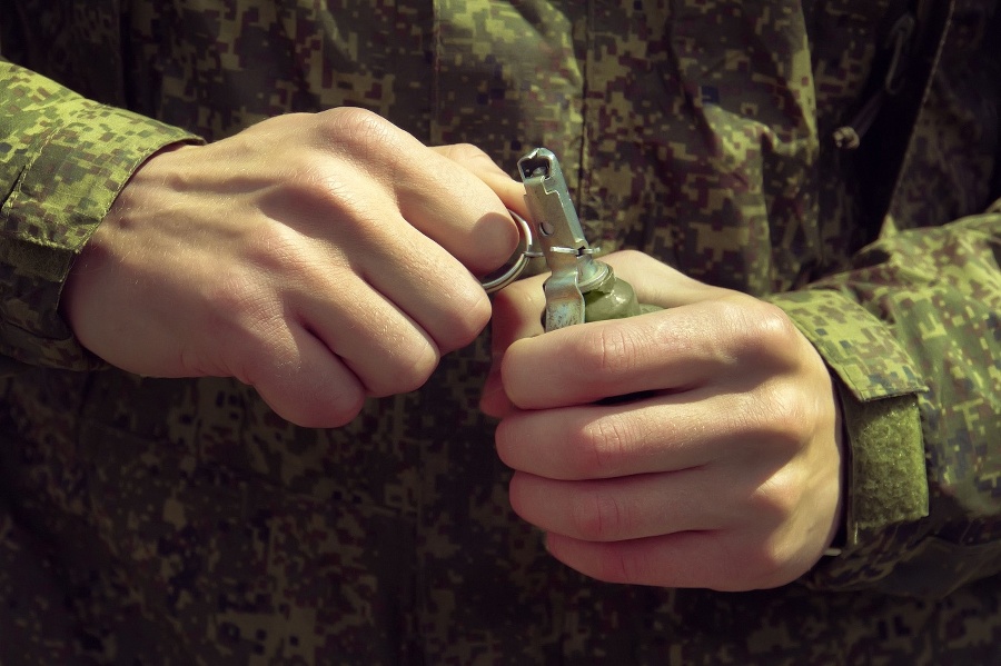 Grenade, Hands on Pin.