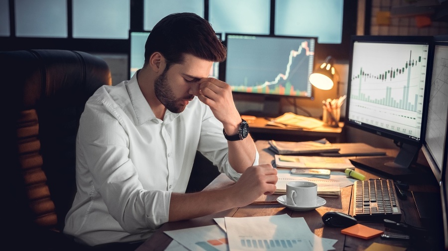 Depressed frustrated trader tired