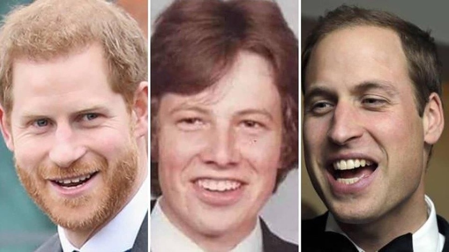 Princ Harry (vľavo), Simon (v strede) a princ William (vpravo). 