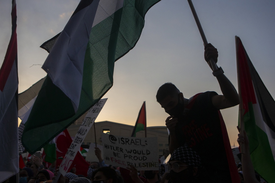 Palestínski stúpenci na proteste