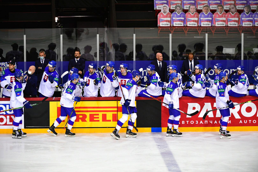Na snímke slovenskí hokejisti