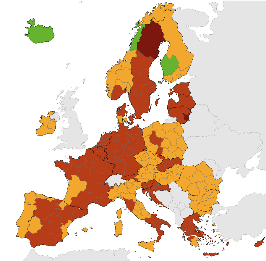 Mapu ECDC používajú všetky krajiny v Európskej únii ako smerodajnú.