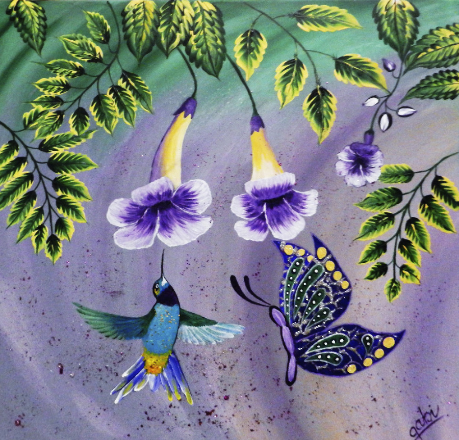 Medzi jej dielami možno nájsť aj pestrofarebného  kolibríka.