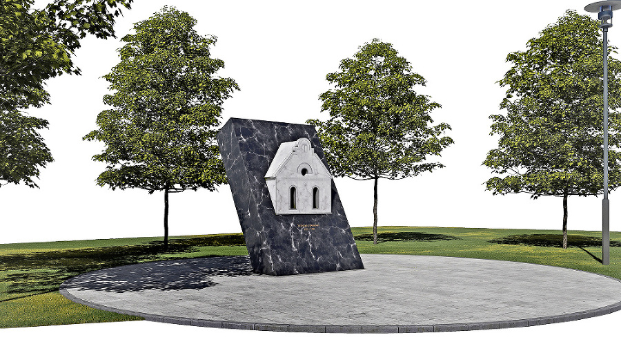 Vizualizácia pamätníka - Materiál: doska z čierneho mramoru, do ktorej osadia reliéf z bieleho mramoru