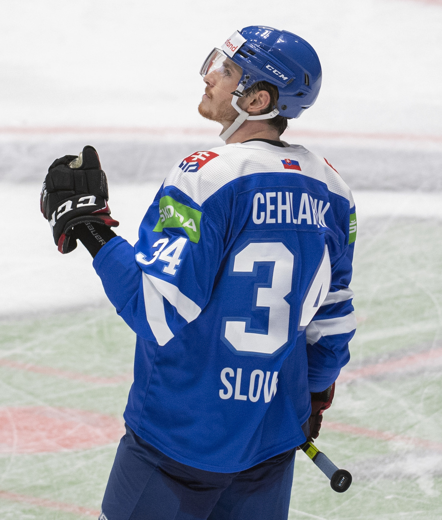 Slovenský hokejista Peter Cehlárik sa teší po strelení úvodného gólu v poslednom zápase D-skupiny Slovensko - Bielorusko.