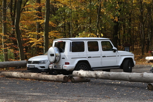 Odparkovaný biely Mercedes Dušana