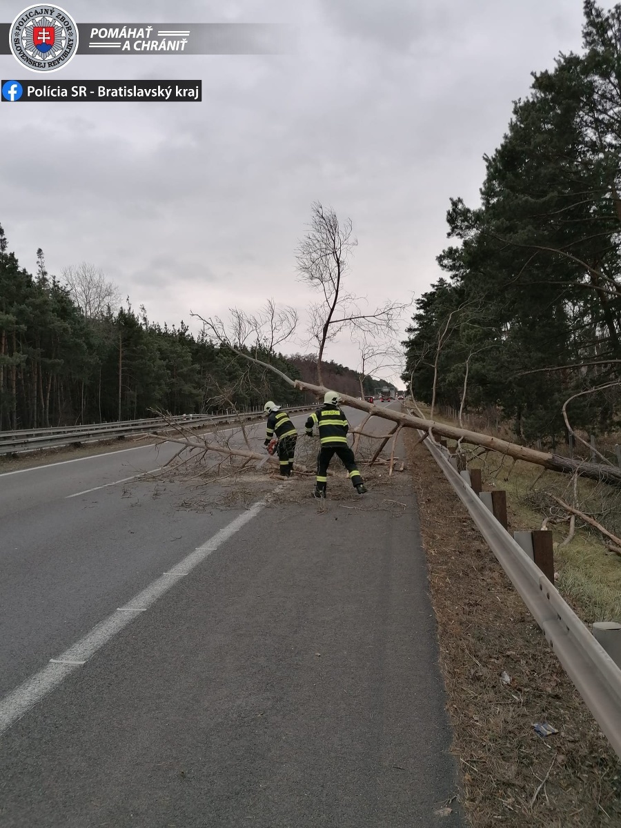 Z dôvodu silného vetra došlo k pádu stromu na osobné vozidlo na diaľnici D2.