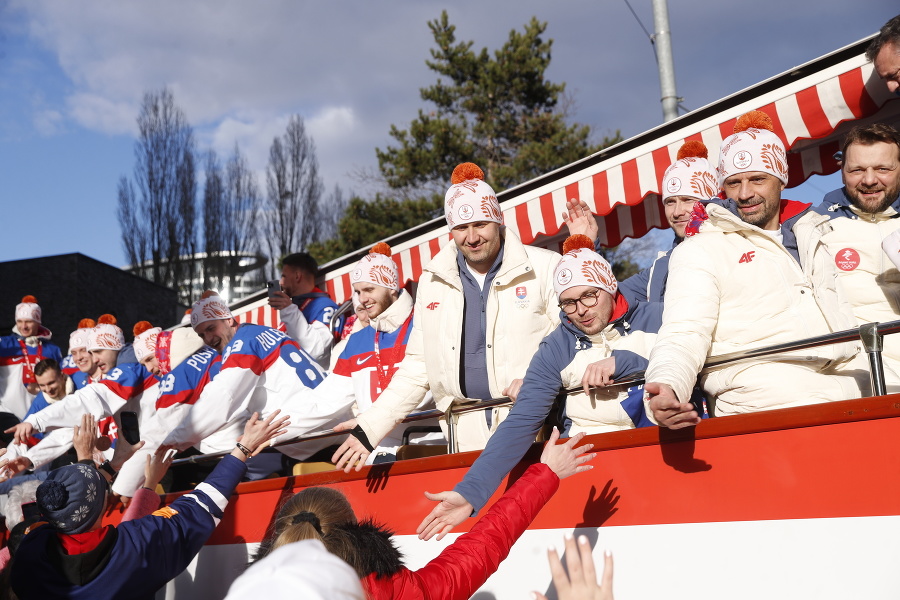 Slovenskí hokejisti oslavujú zisk