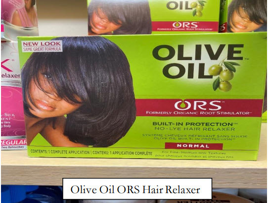 Na snímke výrobok na vlasy s názvom Olive Oil ORS Hair Relaxer od značky Dabur. Vo výrobkoch sa nachádza zmes konzervačných látok metylchlórizotiazolinón a metylizotiazolinón. Výrobok môže spôsobiť alergické reakcie u citlivých osôb. 
