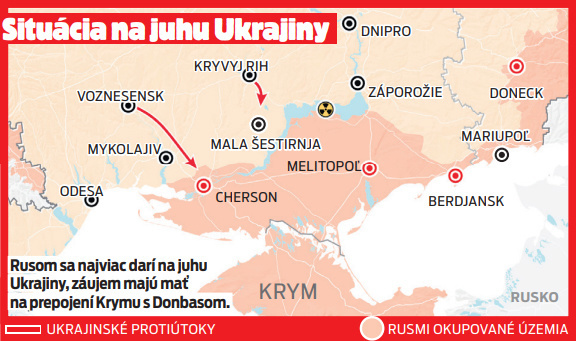 Rusom sa najviac darí na juhu Ukrajiny, záujem majú mať na prepojení Krymu s Donbasom.