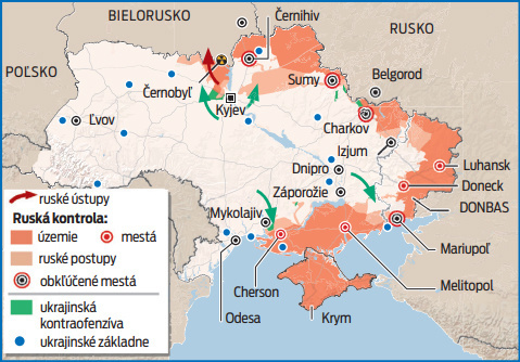 Postup ruských vojsk na území Ukrajiny.