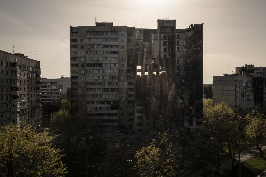 Budova v Charkove zničená bombardovaním.