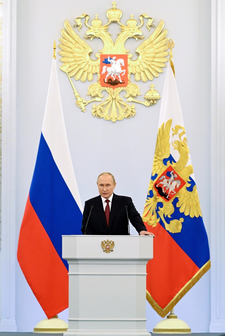 Ruský prezident Vladimir Putin počas prejavu na oslavách vyhlásenia anexie štyroch okupovaných ukrajinských oblastí za štátne.