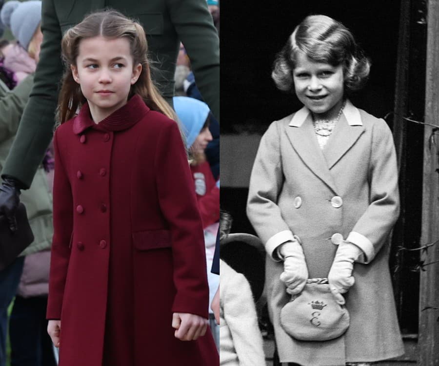Charlotte akoby nebohej prababičke z oka vypadla. Na fotke vpravo, ktorá vznikla v roku 1933, má Alžbeta 7 rokov. Rovnako, ako má v súčasnosti jej pravnučka Charlotte.
