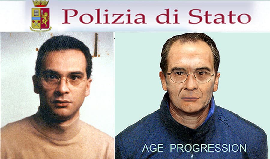 Vľavo jediný známy záber Mattea Messina Denara z 90. rokov, vpravo jeho súčasná podoba vytvorená políciou.