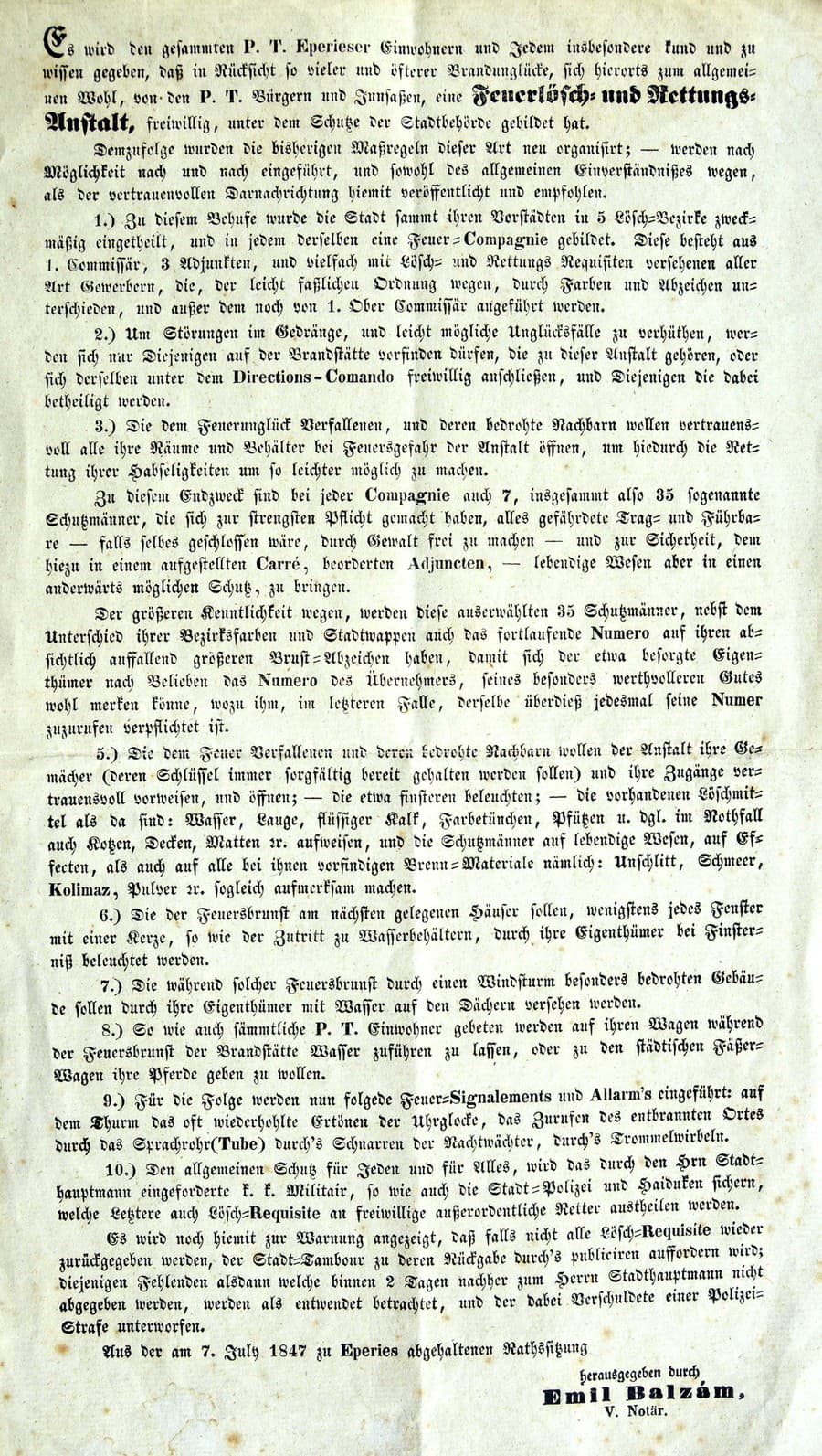 1847: Zakladacia listina hasičského