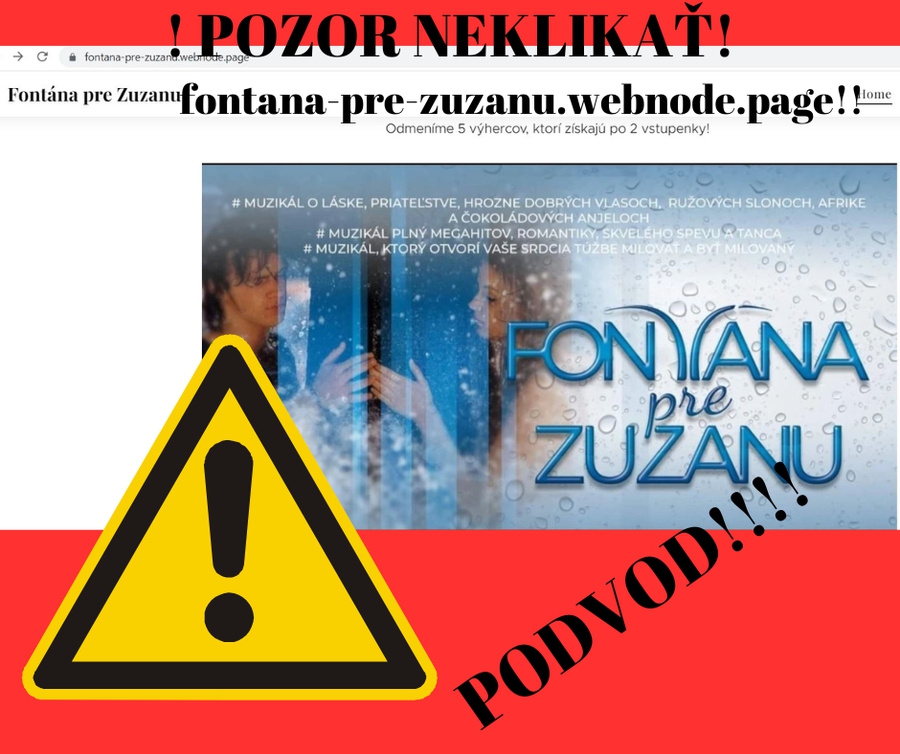 Na Facebooku vznikli falošné profily s názvom Fontána pre Zuzanu, ktoré sa snažia vylákať od fanúšikov prístup k ich bankovému účtu.