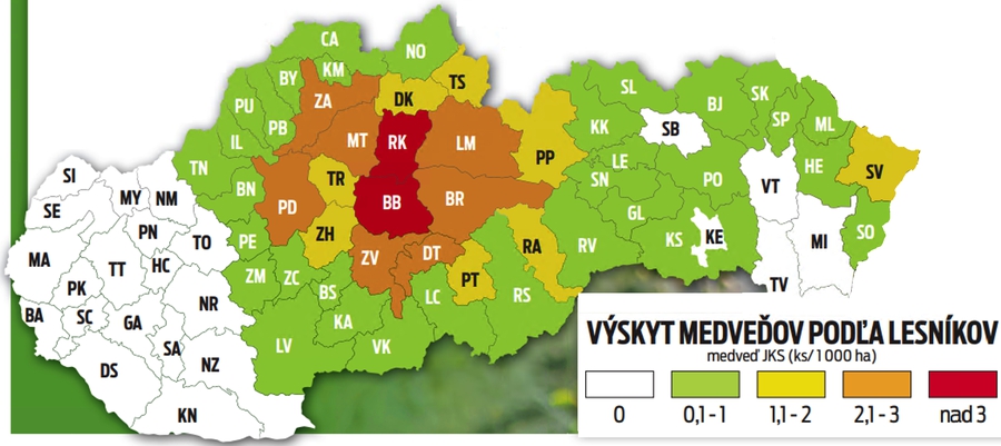 Výskyt medveďov podľa lesníkov