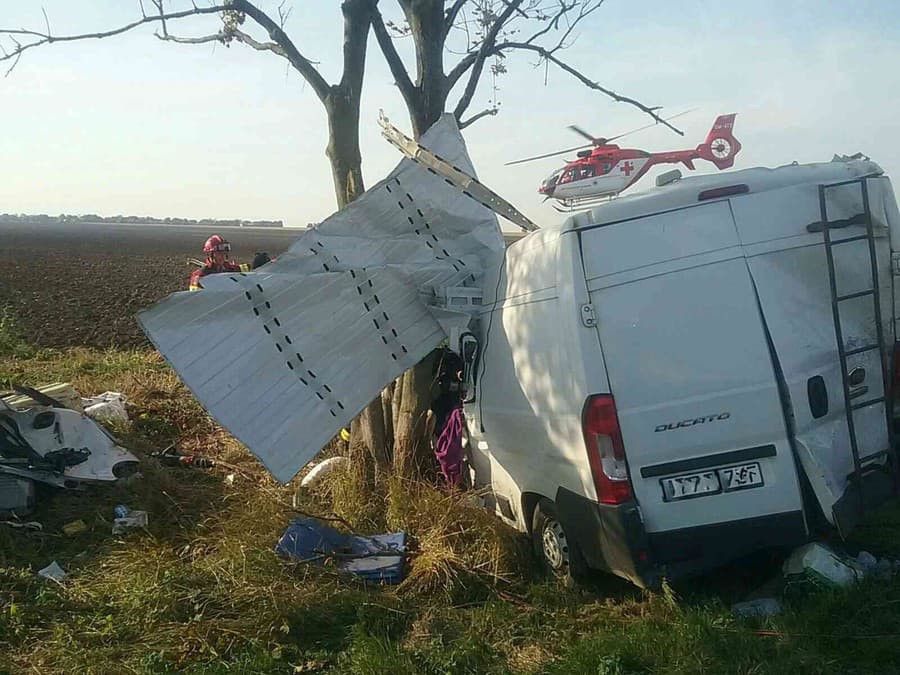 Dodávka vpálila do stromu.