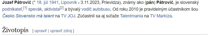 O Pátrovičovej smrti informuje