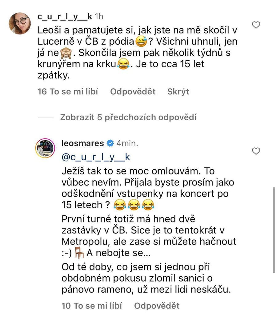 Takéto odškodné ponúkol Leoš Mareš za svoje vyvádzanie na pódiu.