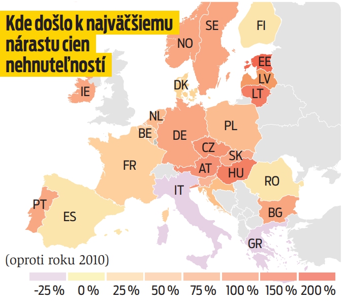 Kde došlo k najväčšiemu nárastu cien nehnuteľností