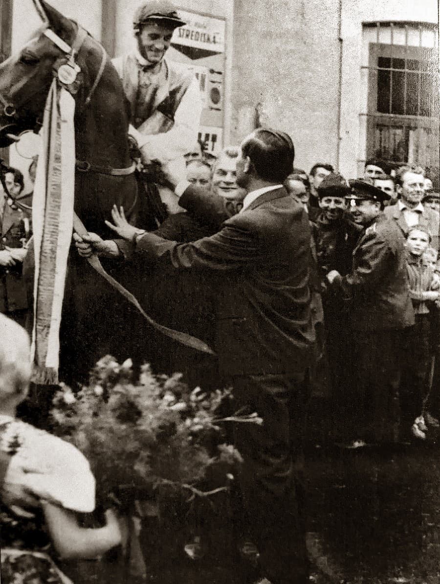 1966. Kôň Nestor s jazdcom Tiborom Kňazíkom zvíťazili na Veľkej pardubickej.
