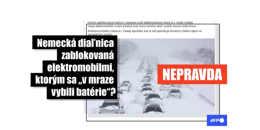 HOAX: Fotografia nezobrazuje zablokovanú diaľnicu s vybitými elektromobilmi.