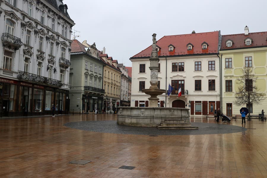 2024 Námestie Františka Jozefa - Pri renesančnej Maximiliánovej fontáne bola
zeleň, dnes by sme ju tam hľadali márne.

