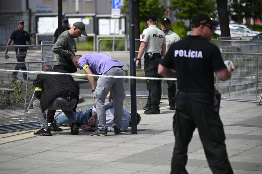 Na snímke policajti zatýkajú