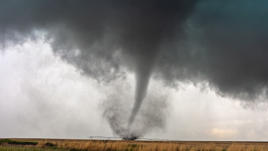 A tornado spins in