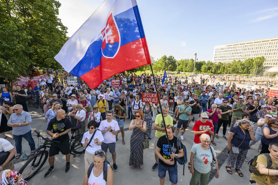 Na snímke protest a