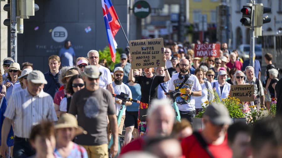 Na snímke protest a