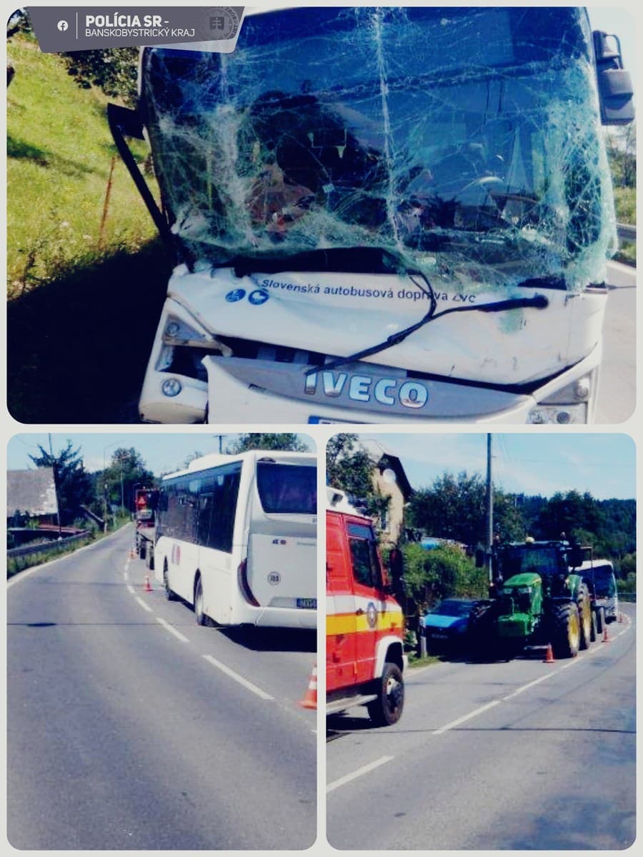 Nehodu v Brezne spôsobil vodič autobusu, narazil do návesu za traktorom.