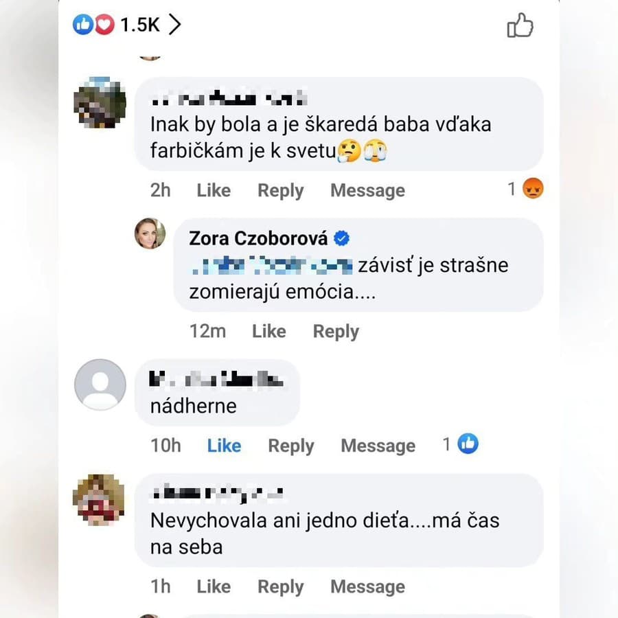 Czoborová zverejnila, aké komentáre