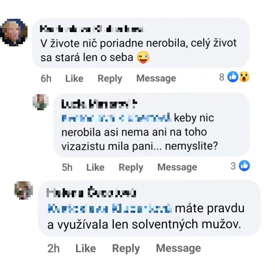 Czoborová zverejnila, aké komentáre