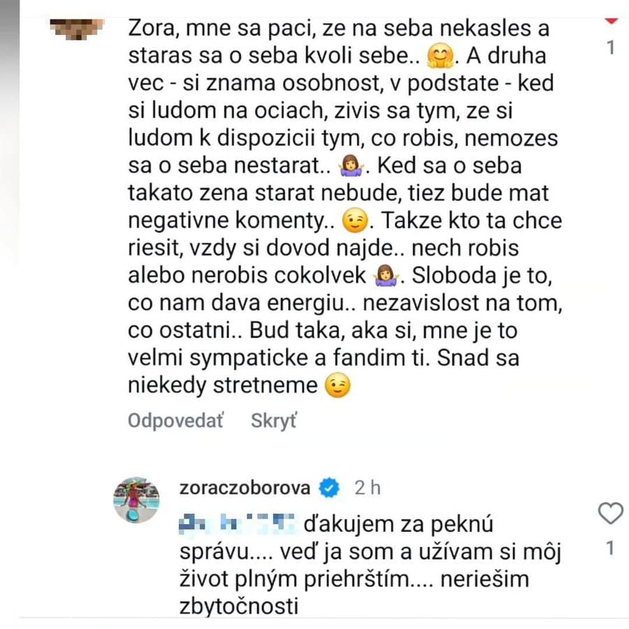 Czoborová zverejnila, aké komentáre