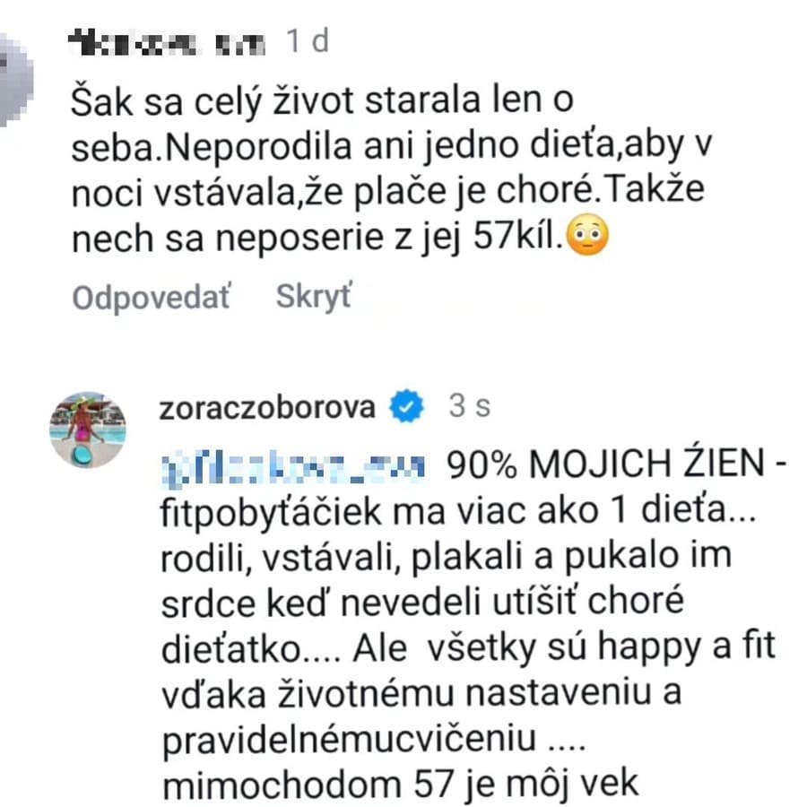 Czoborová zverejnila, aké komentáre