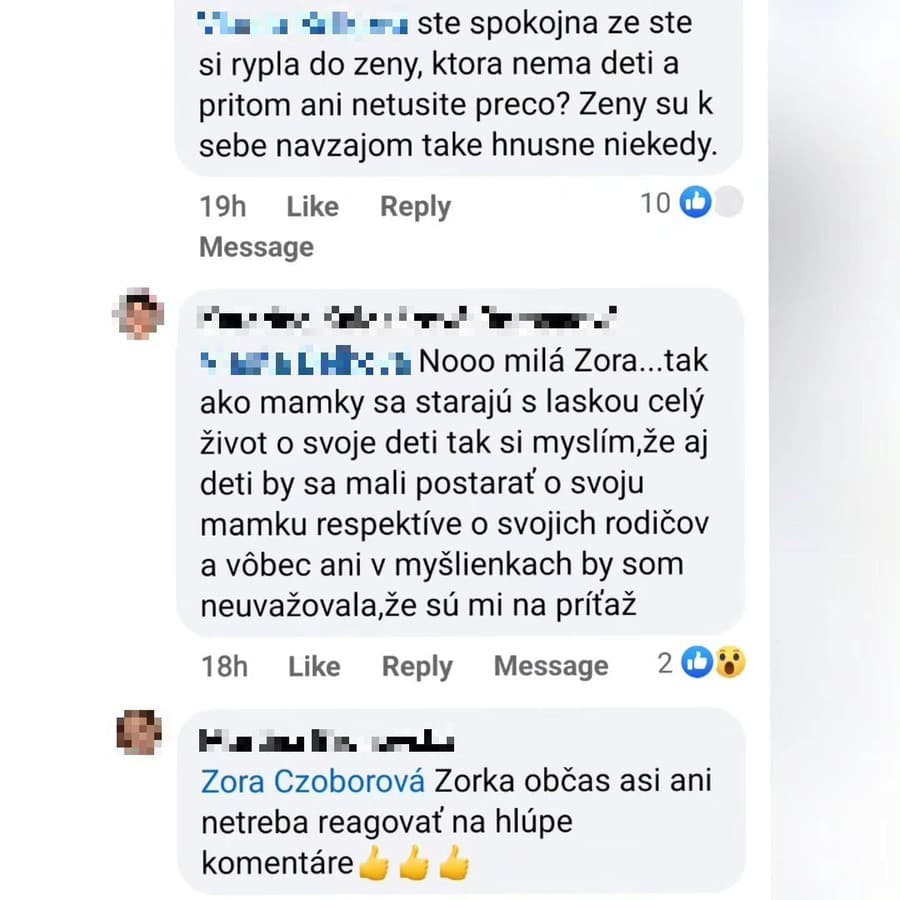 Czoborová zverejnila, aké komentáre