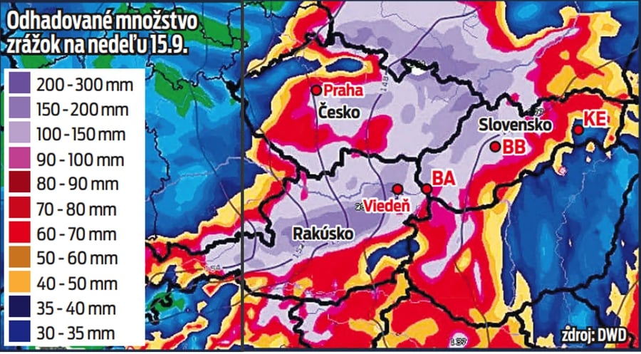 Odhadované množstvo zrážok na